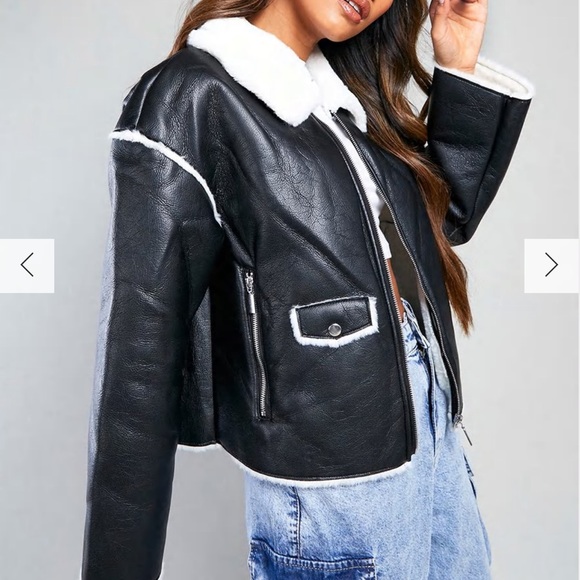 Faux Fur Leather Jacket Boohoo - Picture 2 of 2